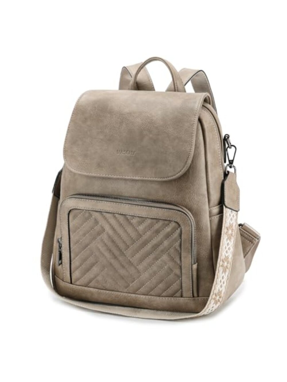 Women's Vegan Leather Chevron Quilted Flap Backpack Convertible Purse with